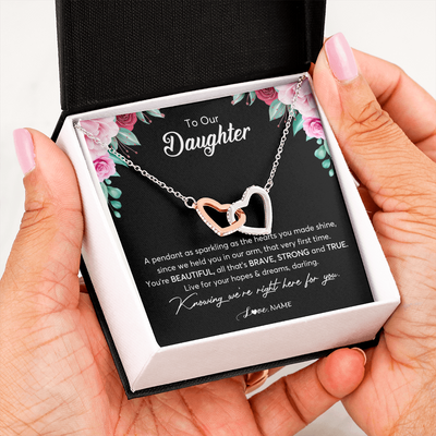 Interlocking Hearts Necklace | Personalized To Our Daughter Necklace From Mom Dad You're Beautiful Daughter Jewelry Pendant Birthday Valentines Day Christmas Customized Gift Box Message Card | siriusteestore
