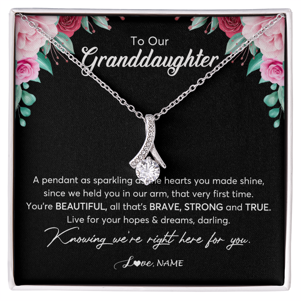 Alluring Beauty Necklace | Personalized To Our Granddaughter Necklace From Aunt Uncle You're Beautiful Granddaughter Jewelry Pendant Birthday Christmas Customized Gift Box Message Card | siriusteestore