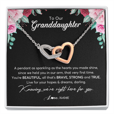 Interlocking Hearts Necklace | Personalized To Our Granddaughter Necklace From Aunt Uncle You're Beautiful Granddaughter Jewelry Pendant Birthday Christmas Customized Gift Box Message Card | siriusteestore