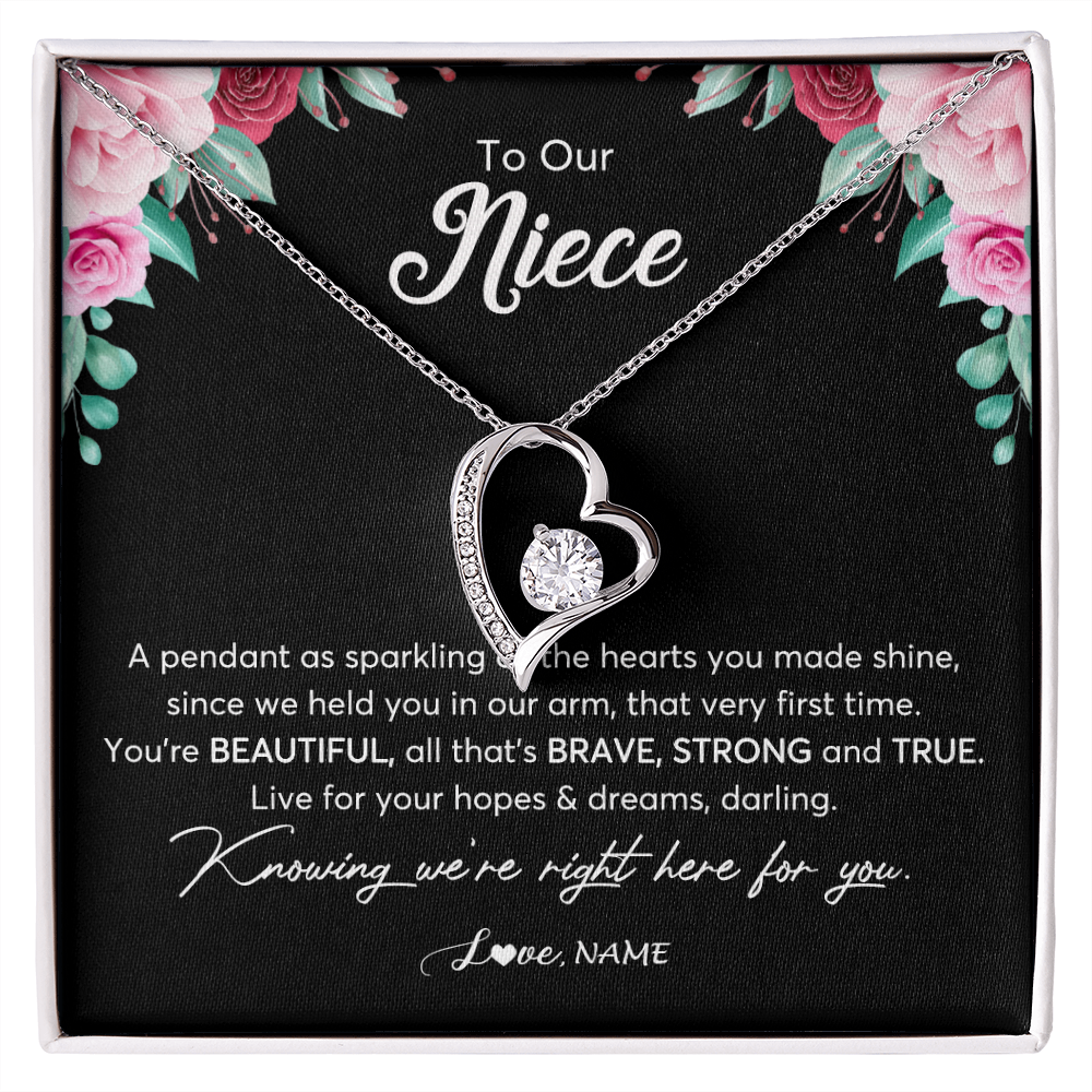 Forever Love Necklace | Personalized To Our Niece Necklace From Aunt Uncle You're Beautiful Niece Jewelry Pendant Birthday Graduation Christmas Customized Gift Box Message Card | siriusteestore