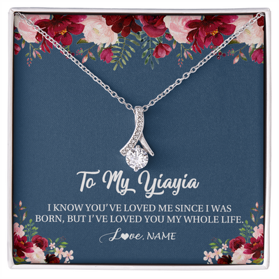 Alluring Beauty Necklace | Personalized Yiayia Necklace From Grandkids Granddaughter Grandson I've Loved You My Whole Life Floral Yiayia Birthday Mothers Day Christmas Customized Message Card | siriusteestore