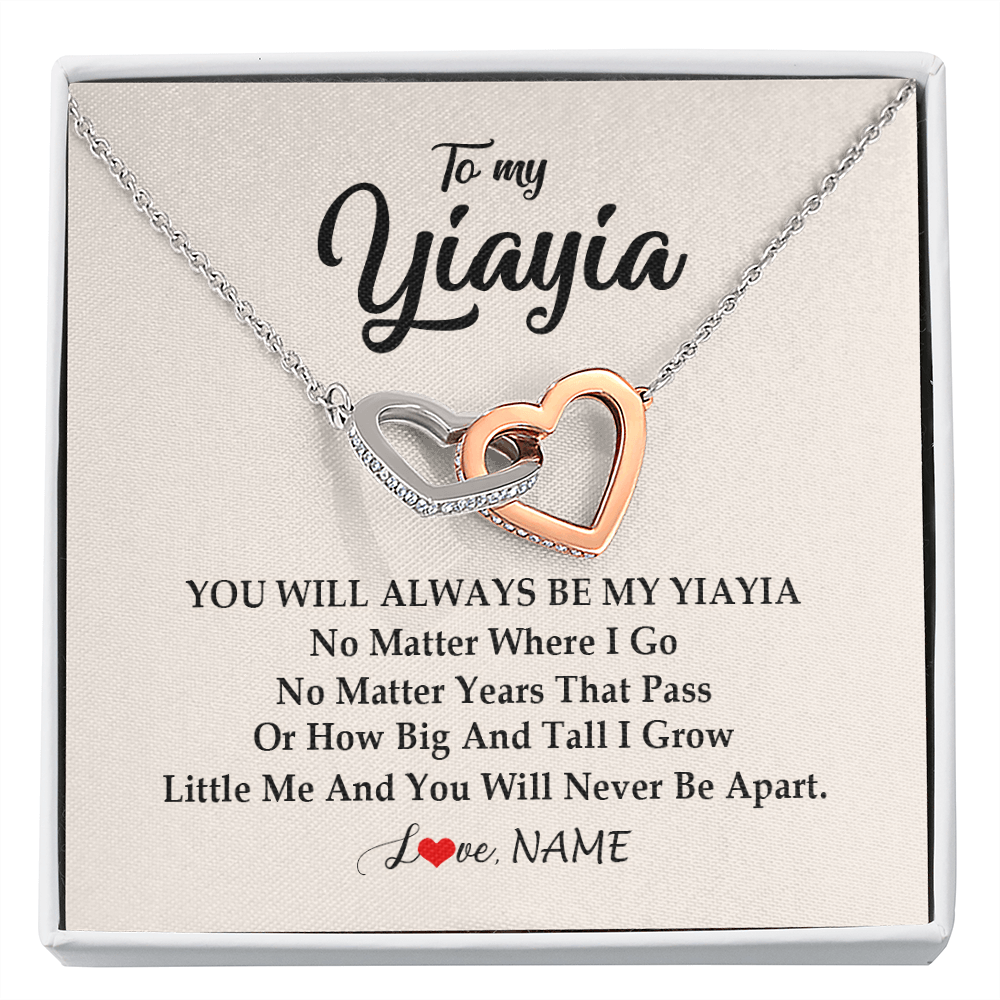 Interlocking Hearts Necklace | Personalized Yiayia Necklace From Grandkids Granddaughter Grandson You Will Always Be My Yiayia Birthday Mothers Day Christmas Customized Gift Box Message Card | siriusteestore