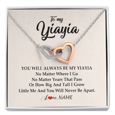 Interlocking Hearts Necklace | Personalized Yiayia Necklace From Grandkids Granddaughter Grandson You Will Always Be My Yiayia Birthday Mothers Day Christmas Customized Gift Box Message Card | siriusteestore