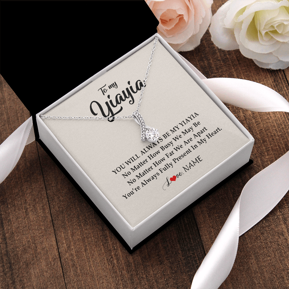 Alluring Beauty Necklace | Personalized Yiayia Necklace From Grandkids Granddaughter Grandson You're Always In My Heart Yiayia Birthday Mothers Day Customized Gift Box Message Card | siriusteestore