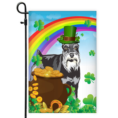 Schnauzer St Patrick's Day Dog Flag Funny Peeking Dog Wear Green Hat Golden Pot Coin Shamrock Rainbow Spring Banner for Home Decor | siriusteestore