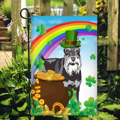 Schnauzer St Patrick's Day Dog Flag Funny Peeking Dog Wear Green Hat Golden Pot Coin Shamrock Rainbow Spring Banner for Home Decor | siriusteestore