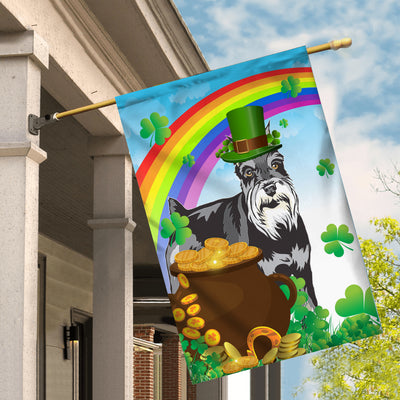 Schnauzer St Patrick's Day Dog Flag Funny Peeking Dog Wear Green Hat Golden Pot Coin Shamrock Rainbow Spring Banner for Home Decor | siriusteestore