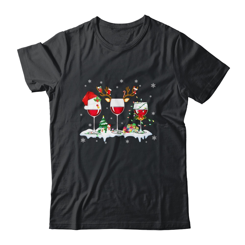 Three Wine Glasses Santa Hat Christmas Wine Lover Xmas Shirt & Sweatshirt | siriusteestore