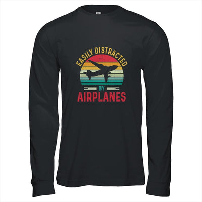 Vintage Easily Distracted By Airplanes Funny Pilot Flying Shirt & Hoodie | Siriustee.com