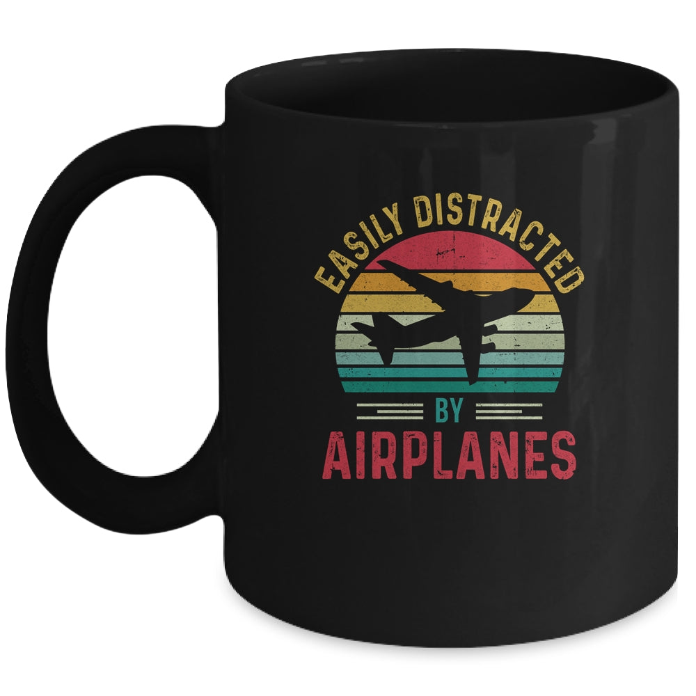 Vintage Easily Distracted By Airplanes Funny Pilot Flying Mug | siriusteestore