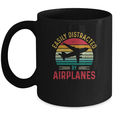 Vintage Easily Distracted By Airplanes Funny Pilot Flying Mug | siriusteestore