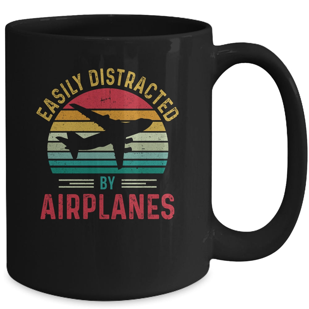 Vintage Easily Distracted By Airplanes Funny Pilot Flying Mug | siriusteestore