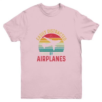 Vintage Easily Distracted By Airplanes Funny Pilot Flying Youth Shirt | Siriustee.com