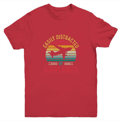 Vintage Easily Distracted By Airplanes Funny Pilot Flying Youth Shirt | Siriustee.com