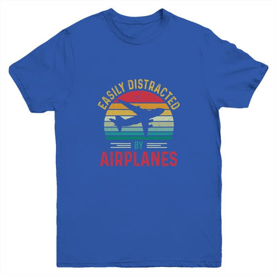 Vintage Easily Distracted By Airplanes Funny Pilot Flying Youth Shirt | Siriustee.com