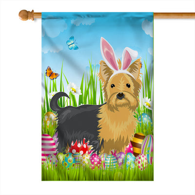 Yorkie Happy Easter Day Holiday Flag Funny Dog Dog Wear Bunny Ears Headband Cute for Home Decor | siriusteestore