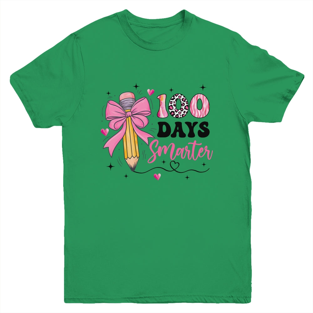 100 Days Smarter 100th Day Of School Girls Kids Coquette Bow Youth Shirt | siriusteestore