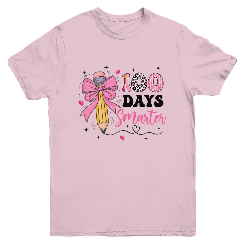 100 Days Smarter 100th Day Of School Girls Kids Coquette Bow Youth Shirt | siriusteestore