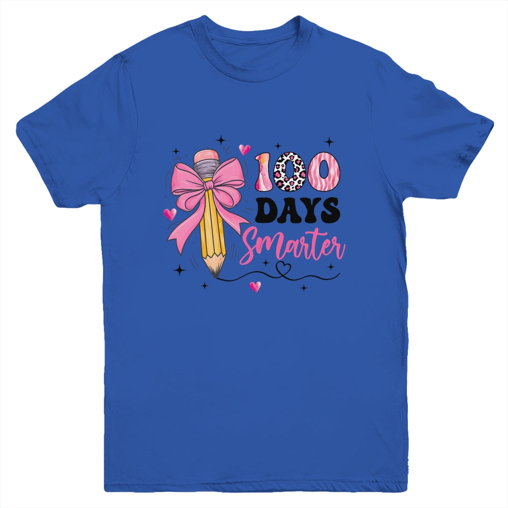 100 Days Smarter 100th Day Of School Girls Kids Coquette Bow Youth Shirt | siriusteestore