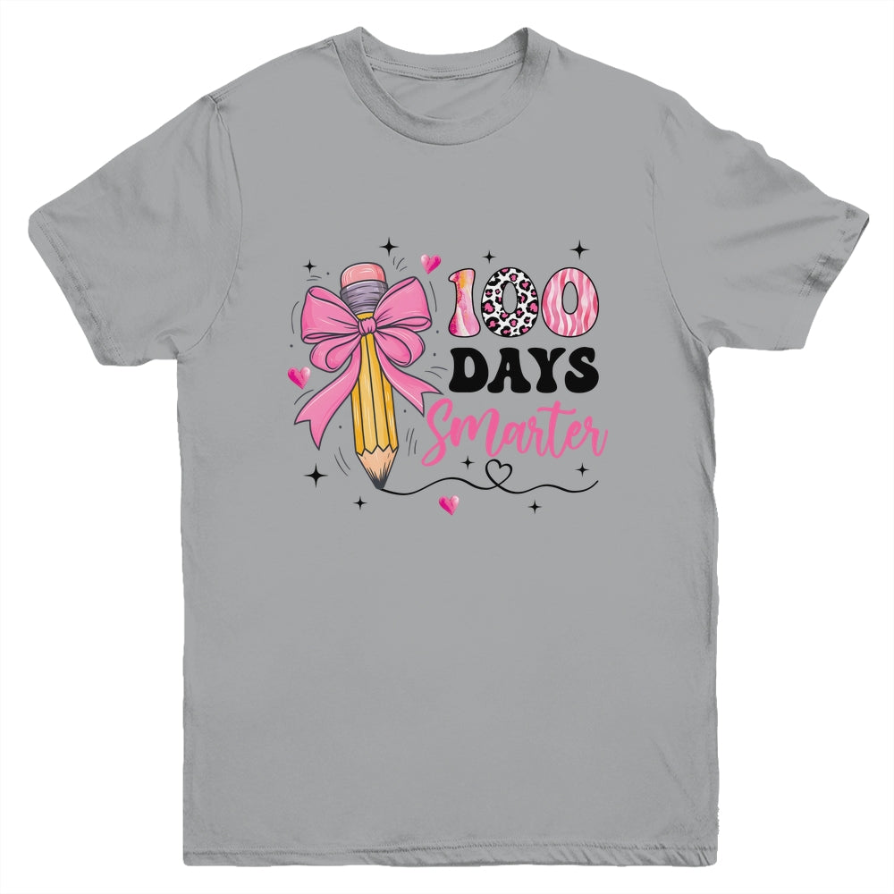 100 Days Smarter 100th Day Of School Girls Kids Coquette Bow Youth Shirt | siriusteestore