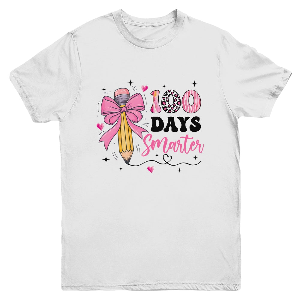 100 Days Smarter 100th Day Of School Girls Kids Coquette Bow Youth Shirt | siriusteestore