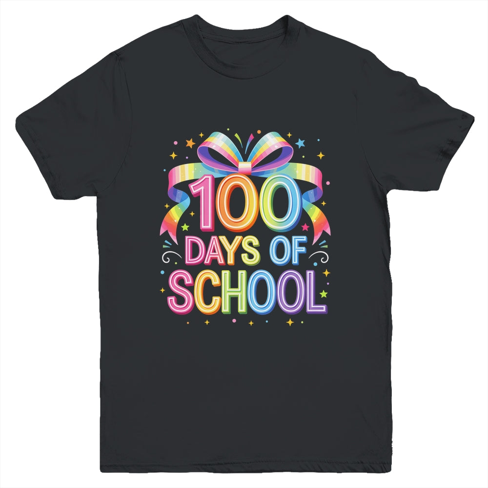 100th Day Of School For Girls 100 Days Teacher Coquette Bow Youth Shirt | siriusteestore