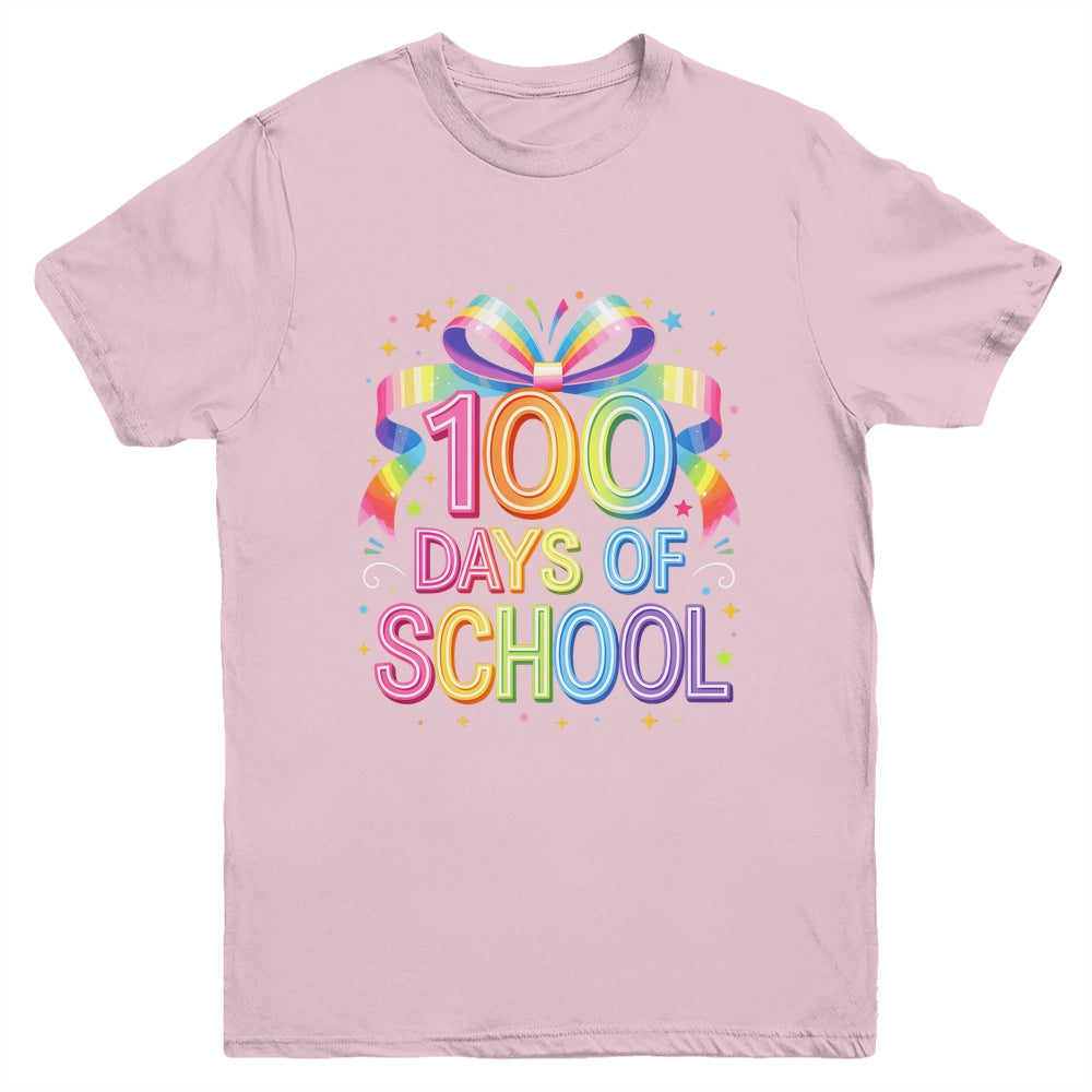100th Day Of School For Girls 100 Days Teacher Coquette Bow Youth Shirt | siriusteestore