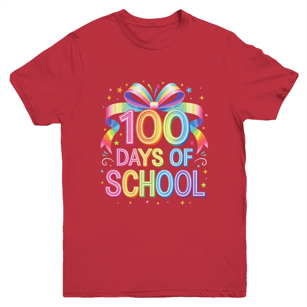 100th Day Of School For Girls 100 Days Teacher Coquette Bow Youth Shirt | siriusteestore