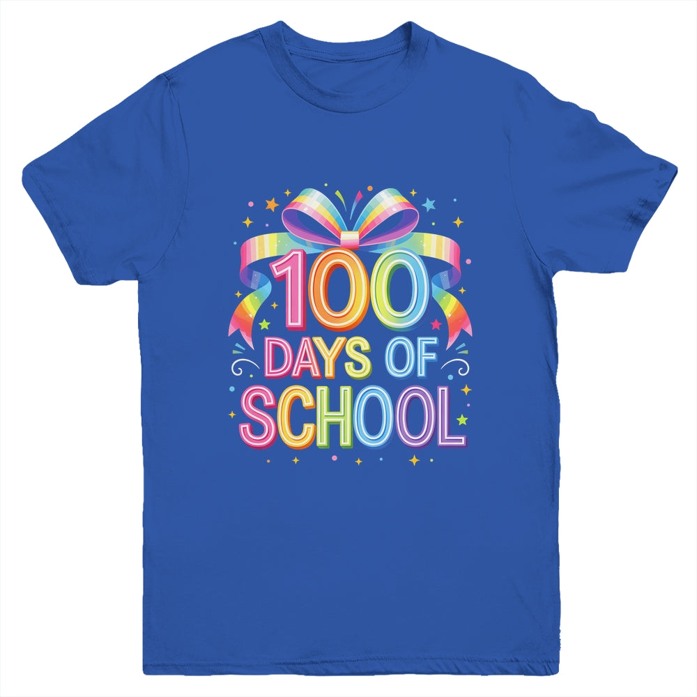 100th Day Of School For Girls 100 Days Teacher Coquette Bow Youth Shirt | siriusteestore