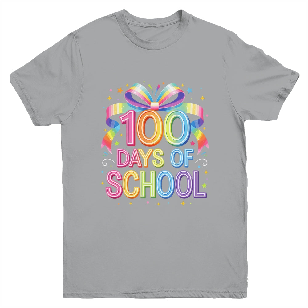100th Day Of School For Girls 100 Days Teacher Coquette Bow Youth Shirt | siriusteestore