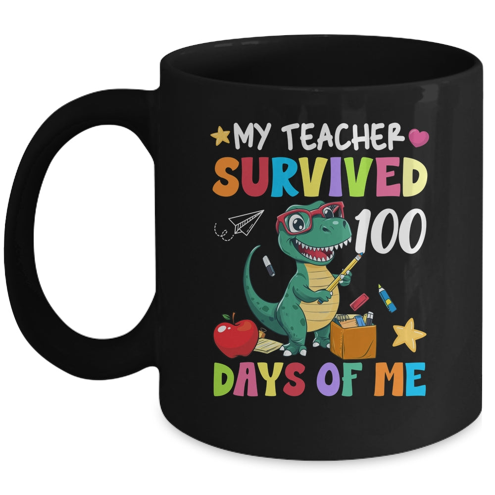 100th Day Of School My Teacher Survived 100 Days Boys Dino Mug | siriusteestore