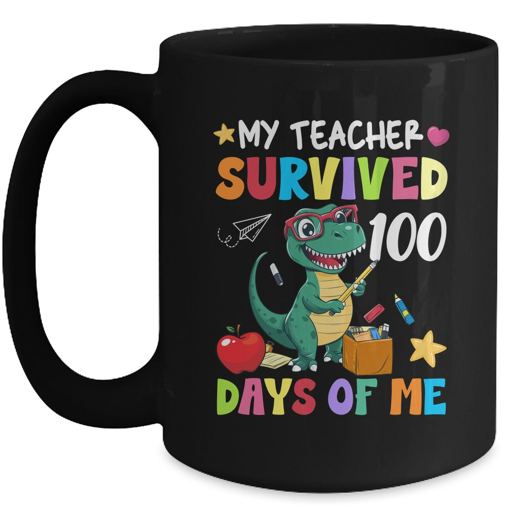 100th Day Of School My Teacher Survived 100 Days Boys Dino Mug | siriusteestore