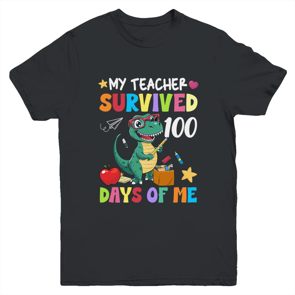 100th Day Of School My Teacher Survived 100 Days Boys Dino Youth Shirt | siriusteestore