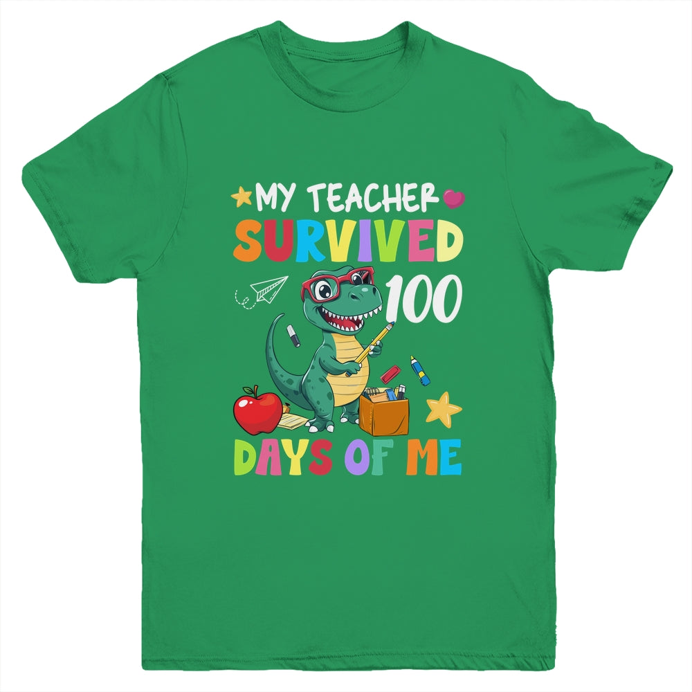 100th Day Of School My Teacher Survived 100 Days Boys Dino Youth Shirt | siriusteestore