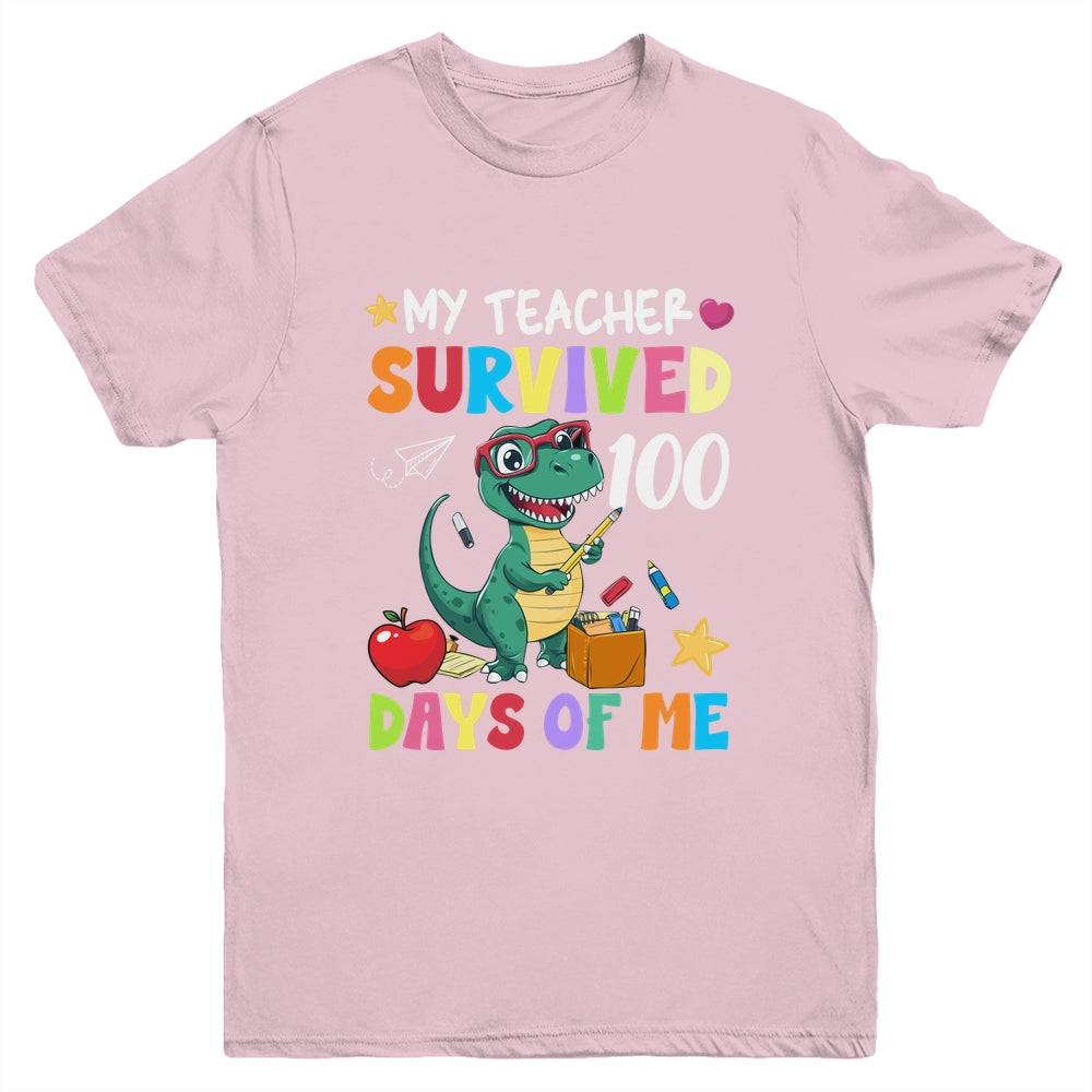 100th Day Of School My Teacher Survived 100 Days Boys Dino Youth Shirt | siriusteestore