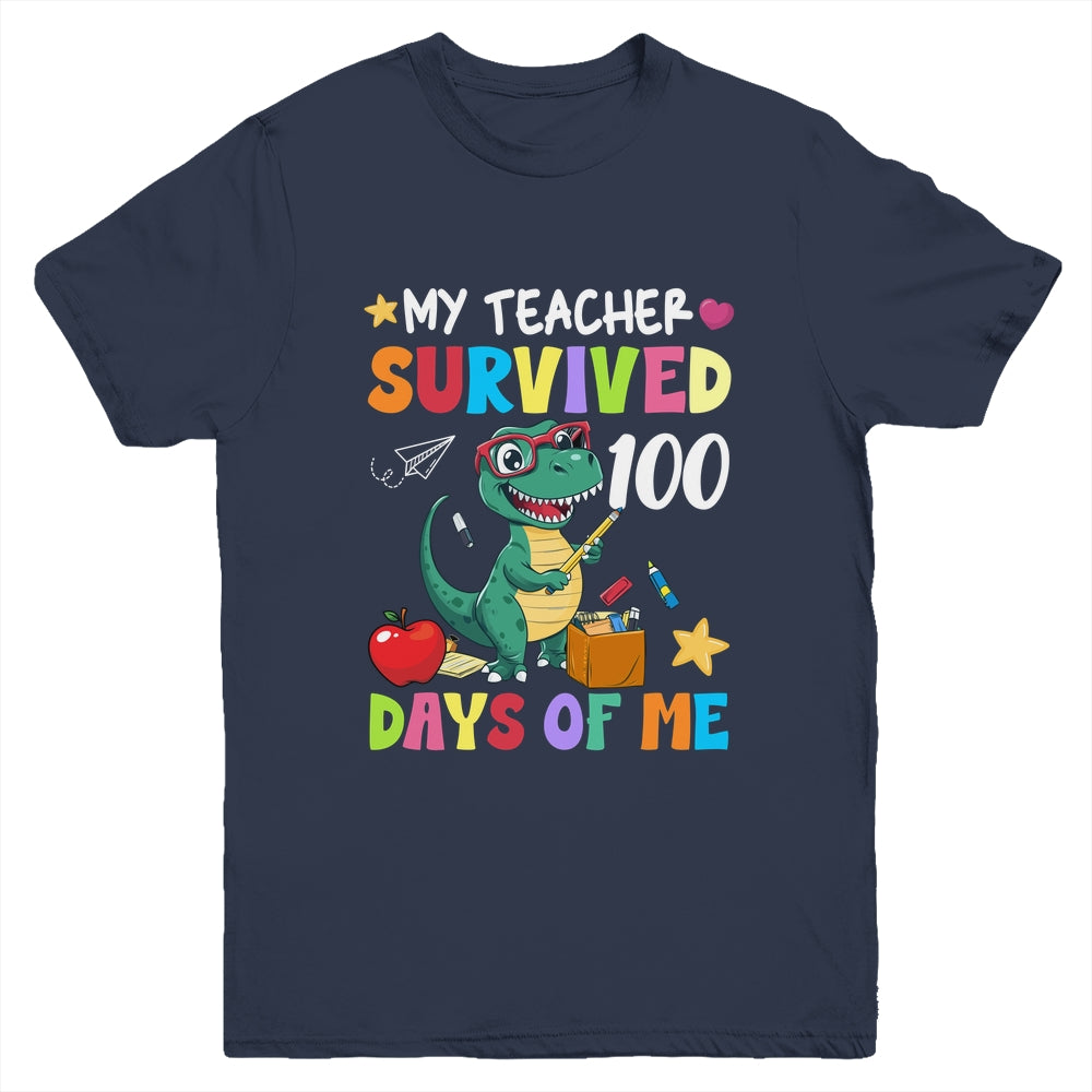 100th Day Of School My Teacher Survived 100 Days Boys Dino Youth Shirt | siriusteestore