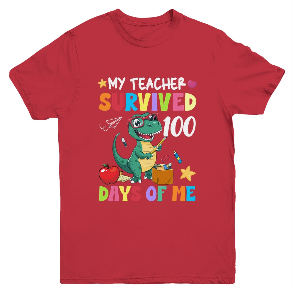 100th Day Of School My Teacher Survived 100 Days Boys Dino Youth Shirt | siriusteestore