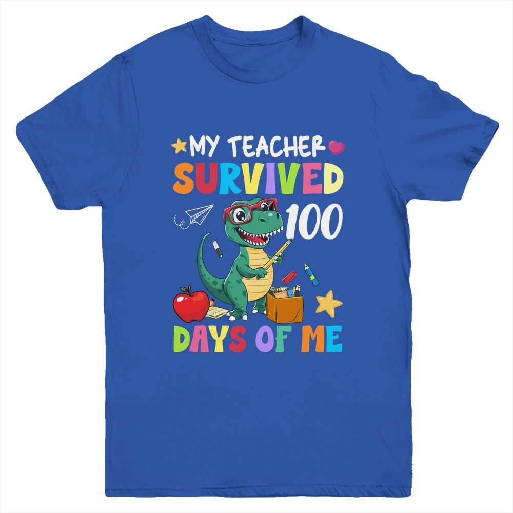 100th Day Of School My Teacher Survived 100 Days Boys Dino Youth Shirt | siriusteestore