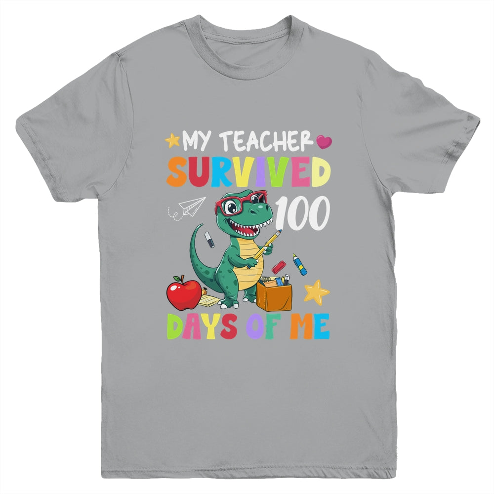 100th Day Of School My Teacher Survived 100 Days Boys Dino Youth Shirt | siriusteestore