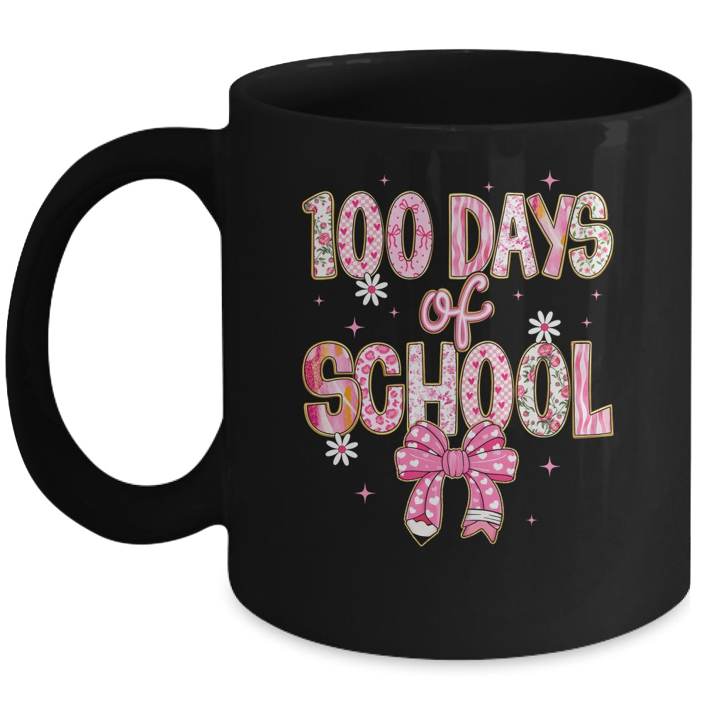 100th Day Of School Preppy 100 Days Teacher Kid Coquette Bow Mug | siriusteestore