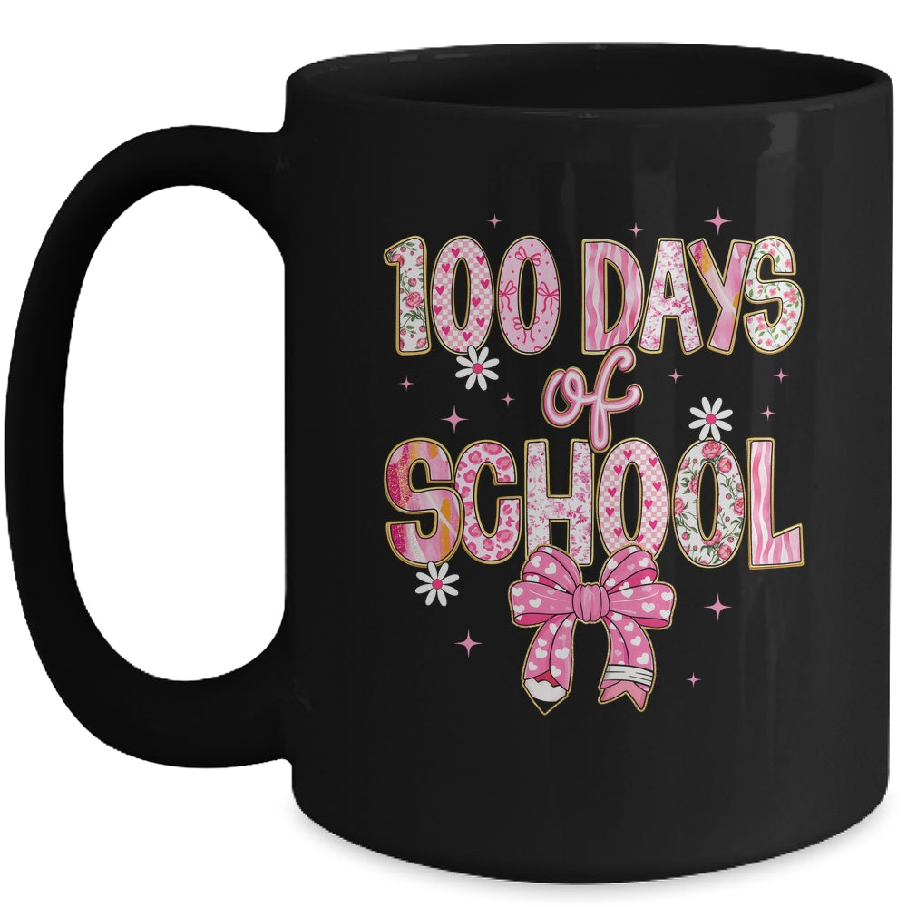 100th Day Of School Preppy 100 Days Teacher Kid Coquette Bow Mug | siriusteestore