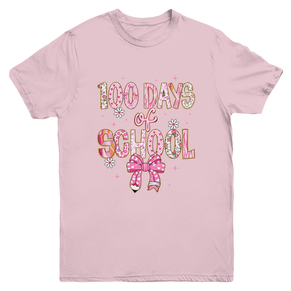 100th Day Of School Preppy 100 Days Teacher Kid Coquette Bow Youth Shirt | siriusteestore