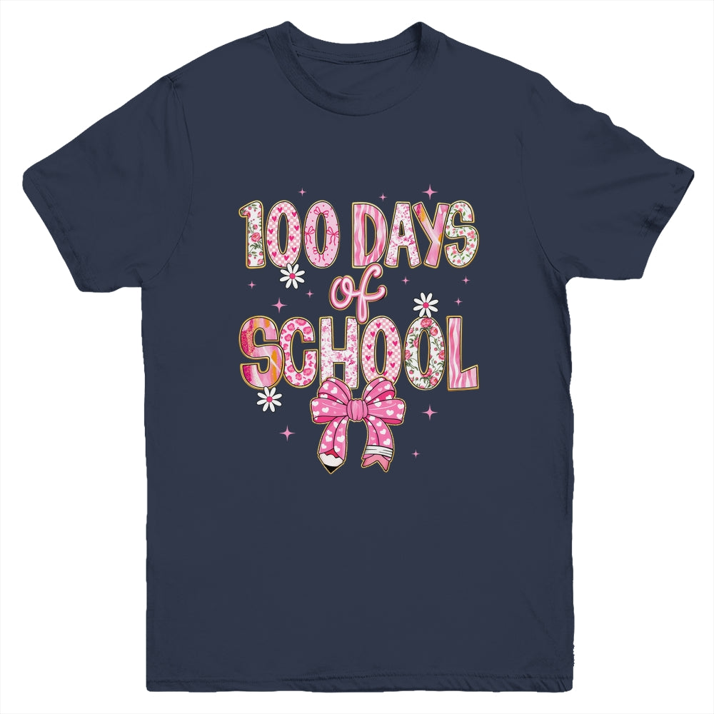 100th Day Of School Preppy 100 Days Teacher Kid Coquette Bow Youth Shirt | siriusteestore
