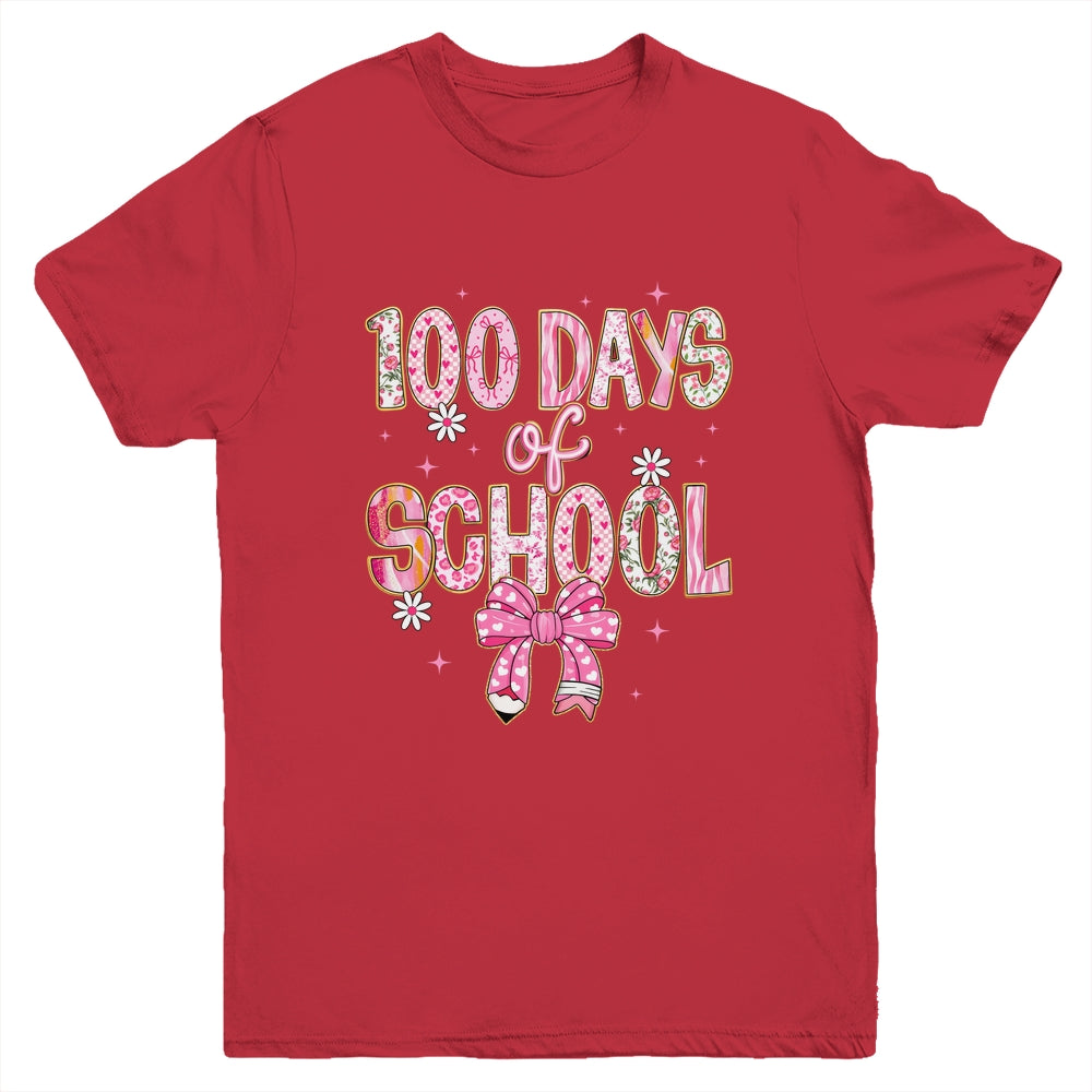 100th Day Of School Preppy 100 Days Teacher Kid Coquette Bow Youth Shirt | siriusteestore