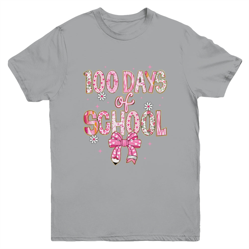 100th Day Of School Preppy 100 Days Teacher Kid Coquette Bow Youth Shirt | siriusteestore