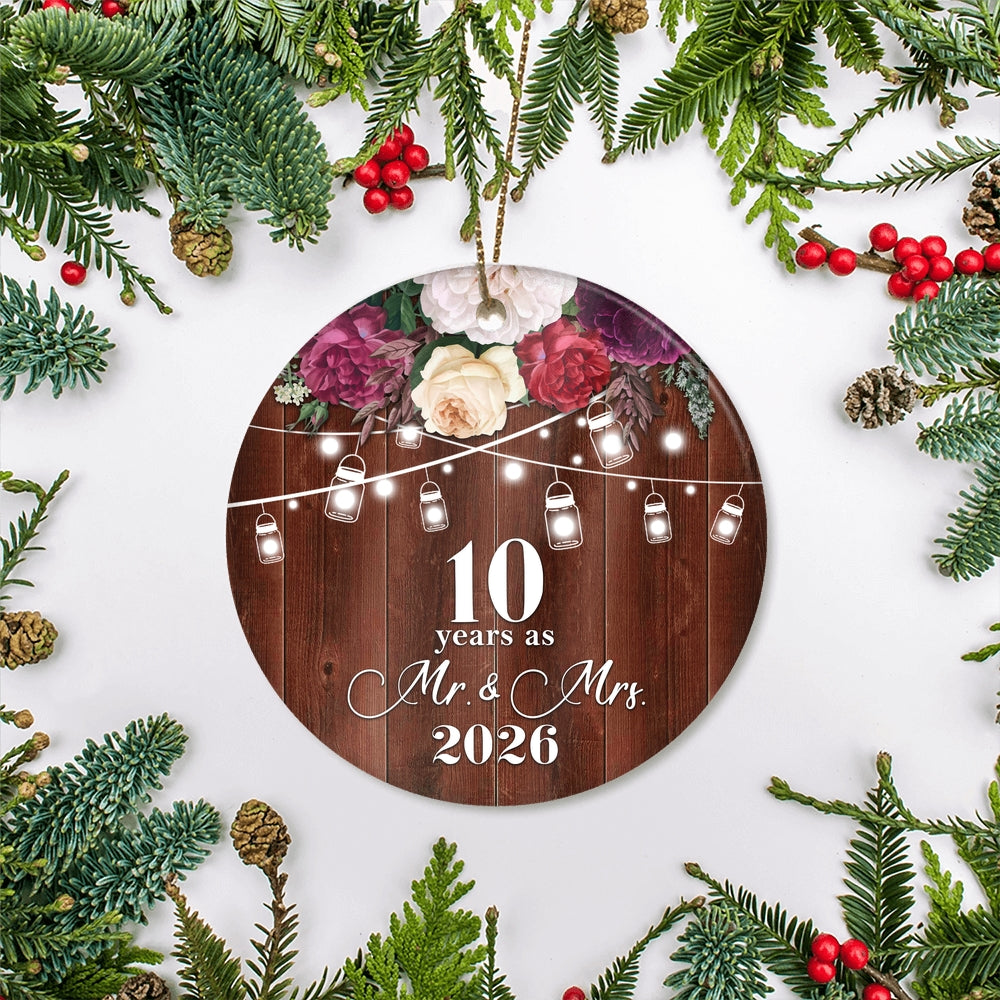 10th Anniversary Wedding Ornament 10 Years As Mr and Mrs For Couples Christmas Husband Wife Married Wedding Gift Holiday Decoration Christmas Tree Ornament | siriusteestore