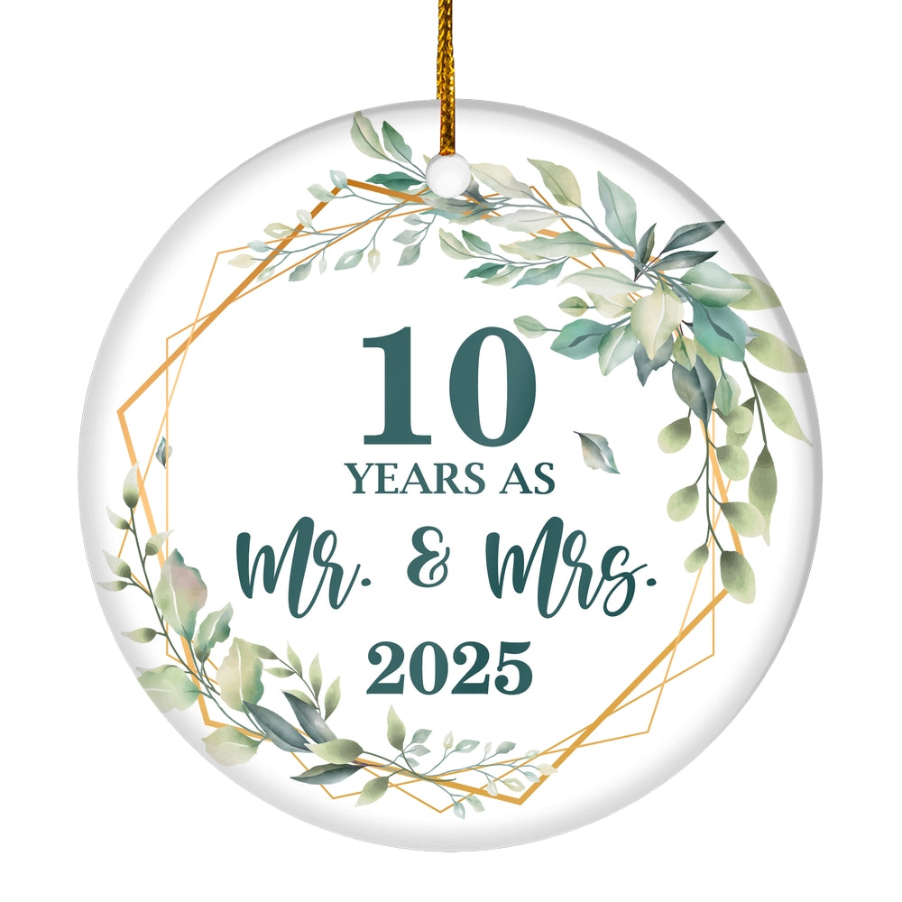10th Anniversary Wedding Ornament Married 10 Years As Mr and Mrs For Couples Christmas Husband Wife Wedding Gift Holiday Decoration Christmas Tree Ornament | siriusteestore