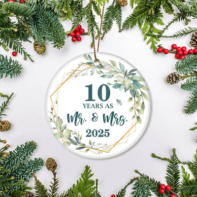 10th Anniversary Wedding Ornament Married 10 Years As Mr and Mrs For Couples Christmas Husband Wife Wedding Gift Holiday Decoration Christmas Tree Ornament | siriusteestore
