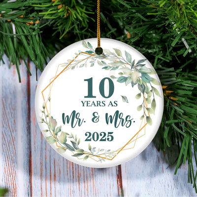 10th Anniversary Wedding Ornament Married 10 Years As Mr and Mrs For Couples Christmas Husband Wife Wedding Gift Holiday Decoration Christmas Tree Ornament | siriusteestore