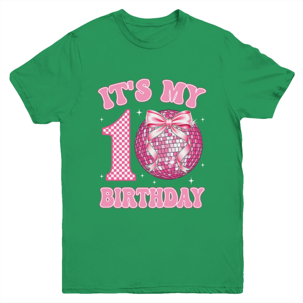 10th Birthday Coquette Bow Disco Ball 10 Year Old Birthday Youth Shirt | siriusteestore